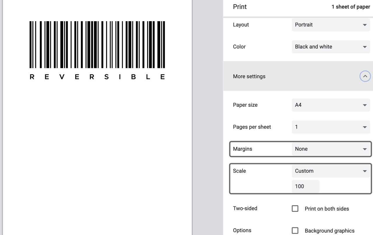 print measurable bar on chrome