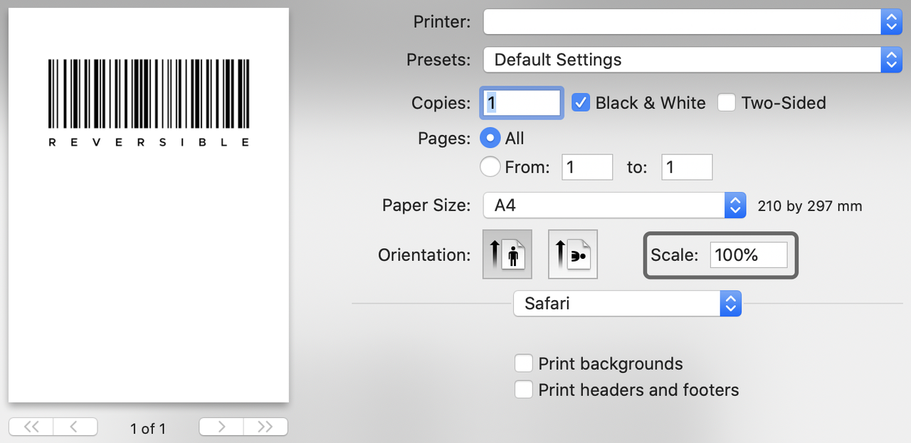 print measurable bar on safari